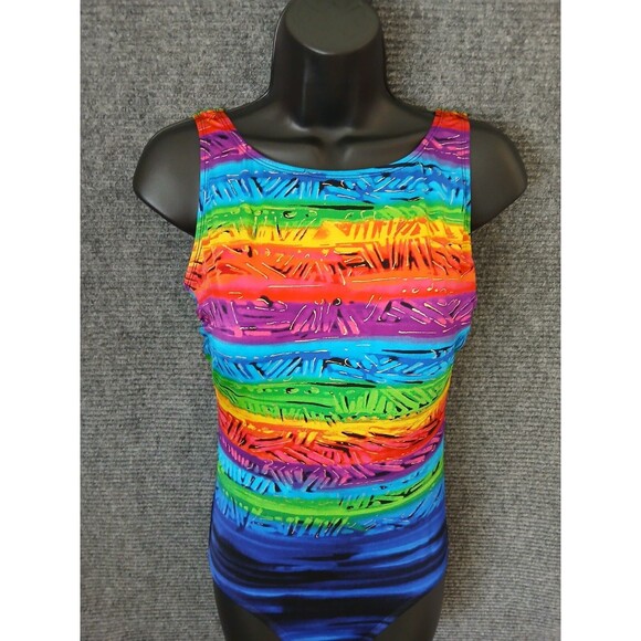 Longitude Swimsuit Vintage 1 Piece Rainbow Multicolor Women's Size 10 90s Y2K - Picture 3 of 7